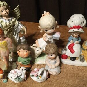 LOT OF 9 FIGURES ENESCO CLOWN KIDS SWAN BALLERINA GIRL ANGEL GRANDMA CAT GIRL